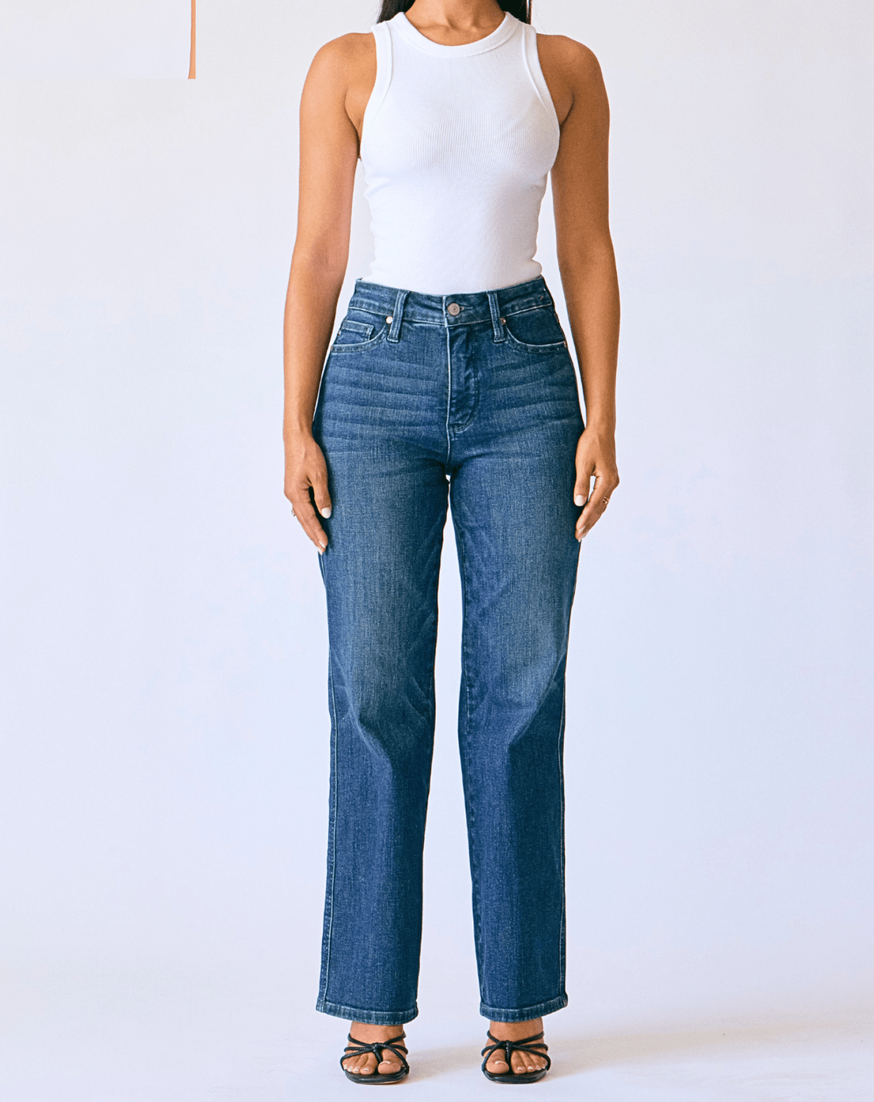 Judy Blue Mid - Rise Petite Straight Leg Tummy Control Jeans - Whiskey Skies - JUDY BLUE