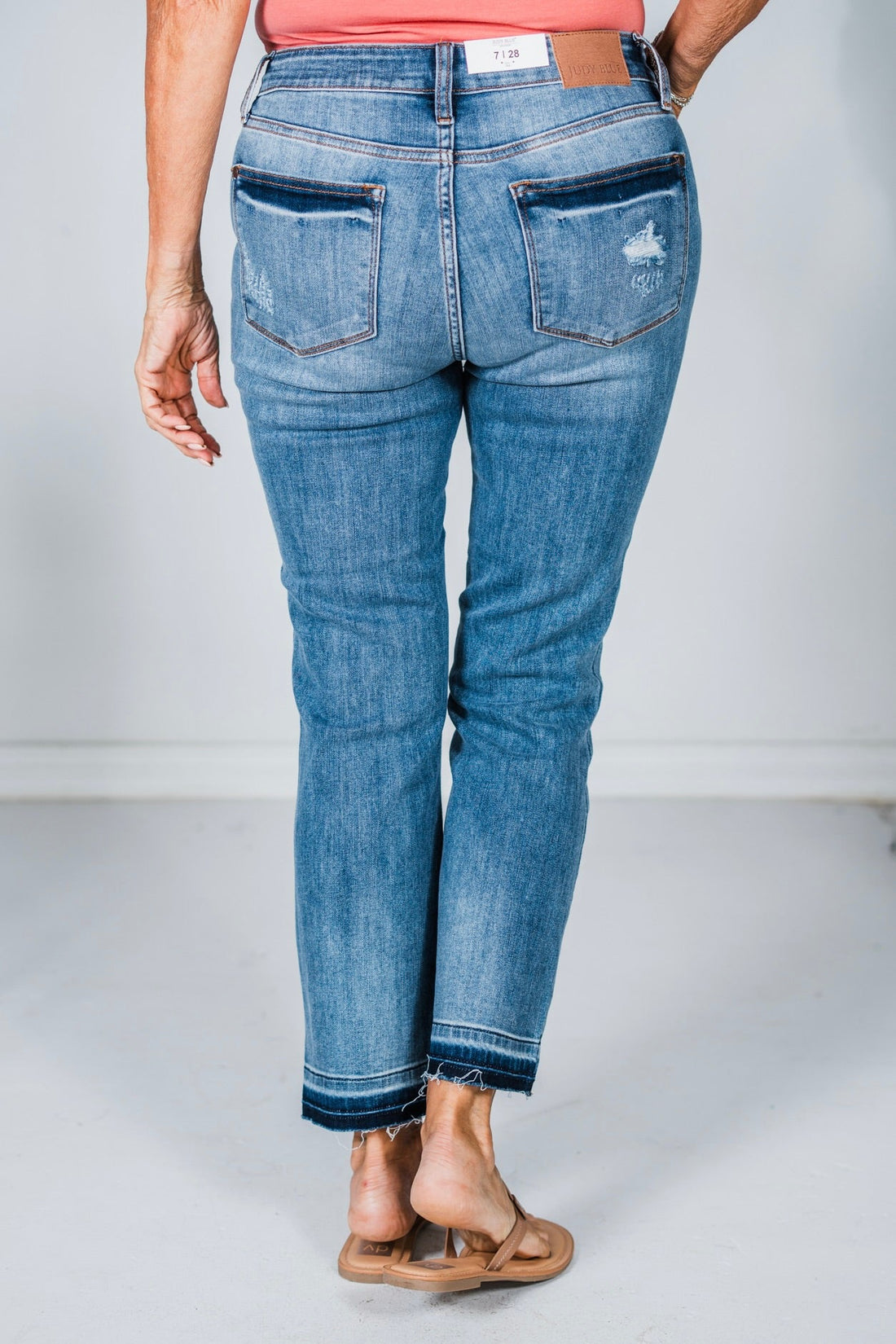 Judy Blue Mid - Rise Release hem Cropped Bootcut Jeans - Whiskey Skies - JUDY BLUE