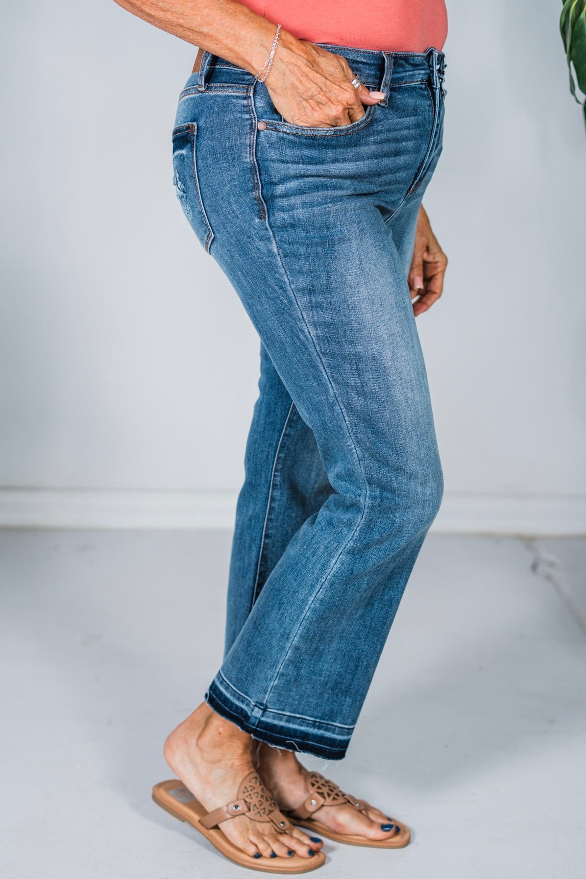 Judy Blue Mid - Rise Release hem Cropped Bootcut Jeans - Whiskey Skies - JUDY BLUE