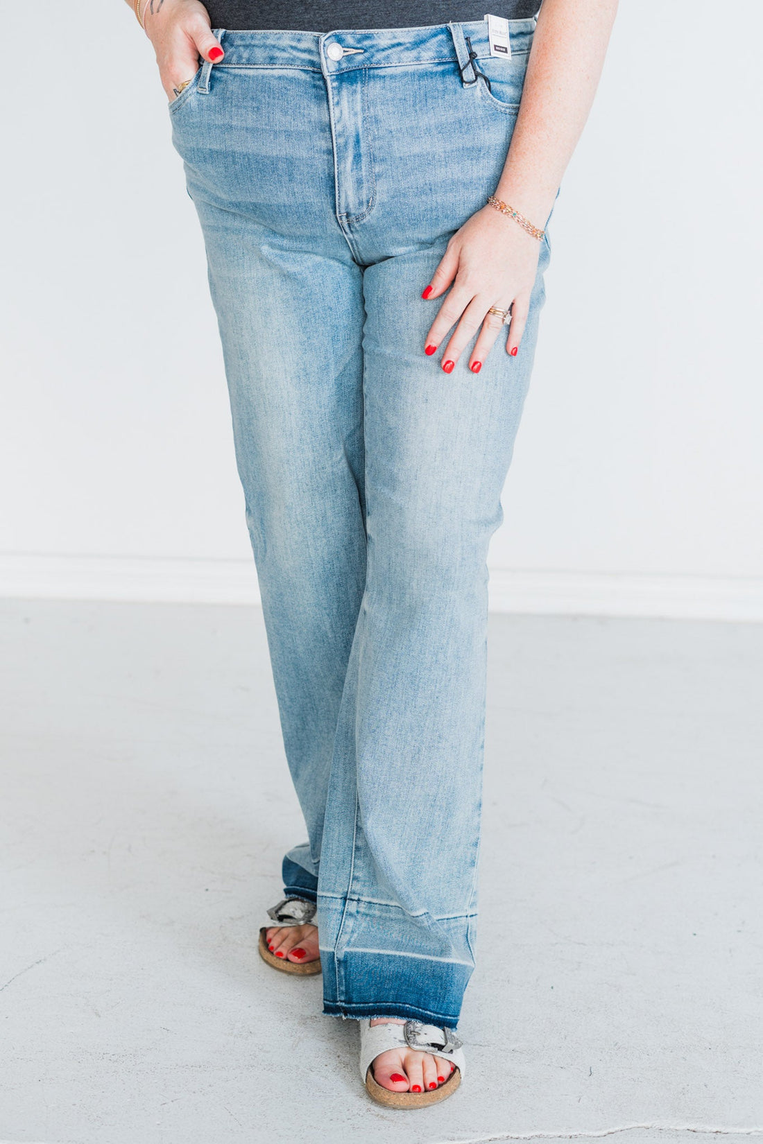 Judy Blue Mid - Rise Release Hem Wide Leg Jeans - Whiskey Skies - JUDY BLUE