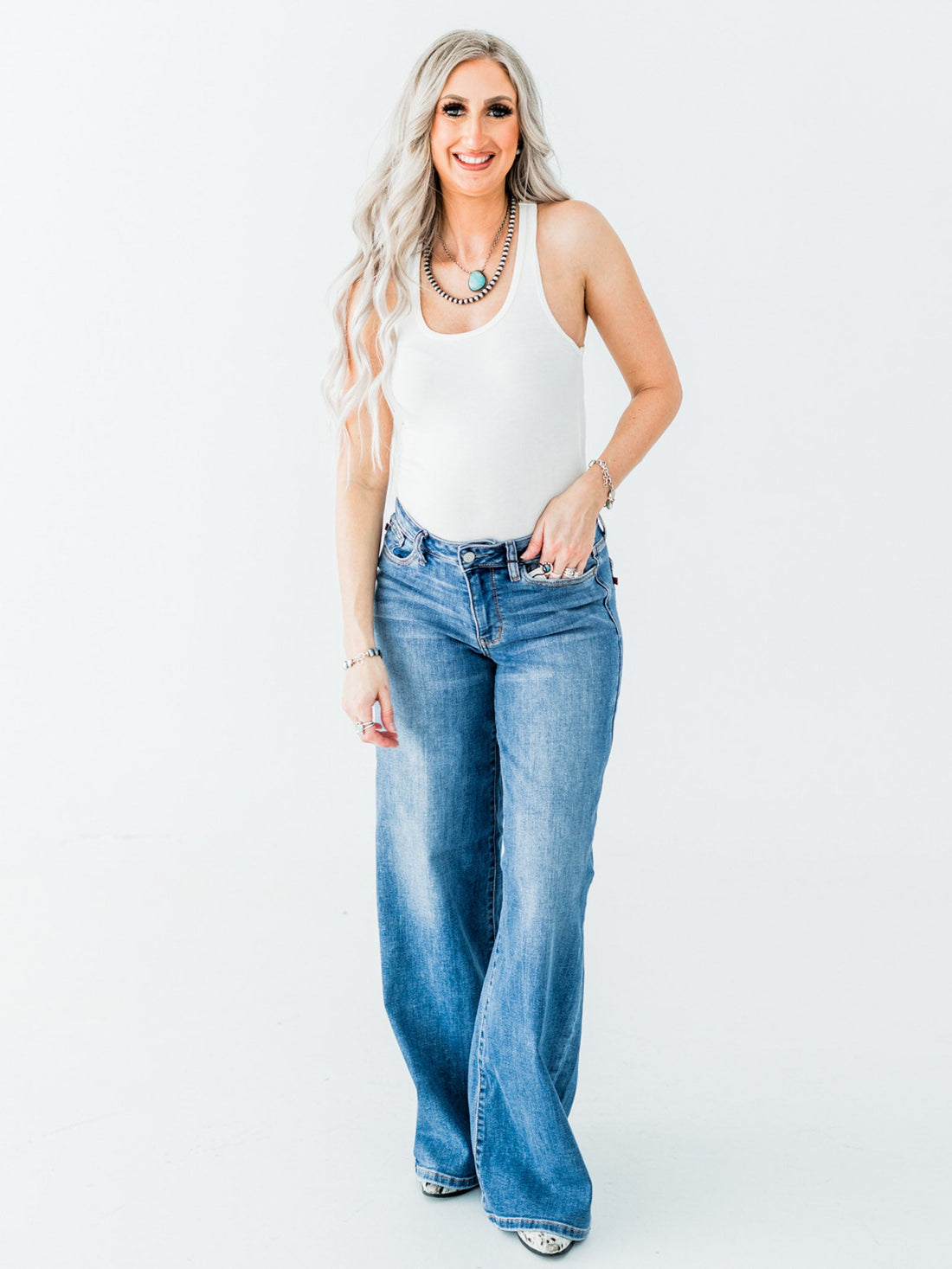 Judy Blue Mid - Rise Retro Wide Leg Jeans - Whiskey Skies - JUDY BLUE