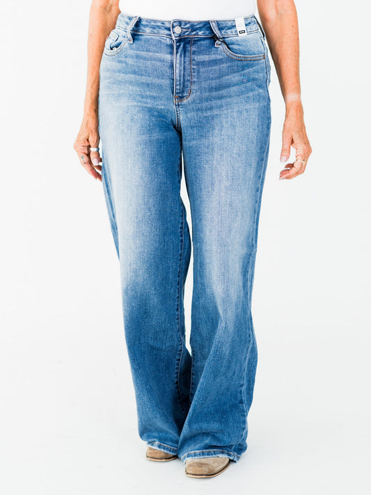 Judy Blue Mid - Rise Retro Wide Leg Jeans - Whiskey Skies - JUDY BLUE