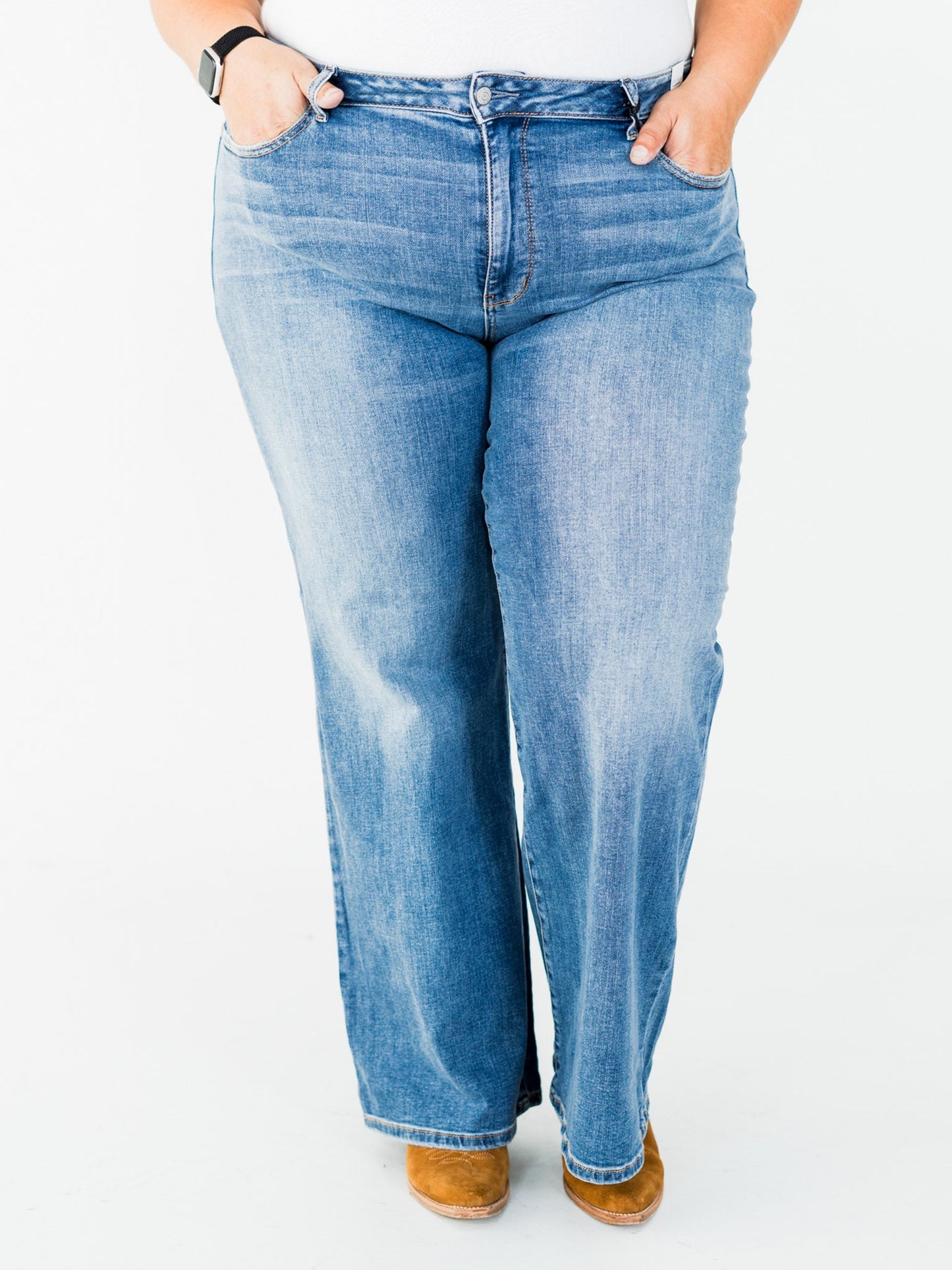 Judy Blue Mid - Rise Retro Wide Leg Jeans - Whiskey Skies - JUDY BLUE