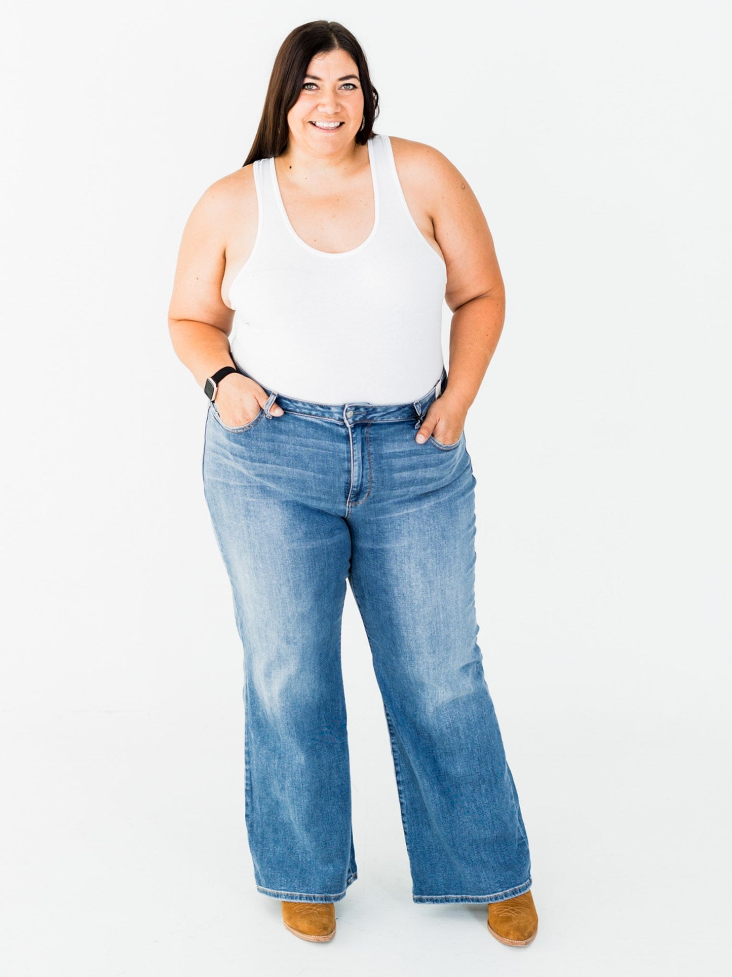 Judy Blue Mid - Rise Retro Wide Leg Jeans - Whiskey Skies - JUDY BLUE