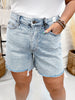Judy Blue Mid Rise Rigid Magic Dad Shorts W/ Cell Phone Pocket - Whiskey Skies - JUDY BLUE