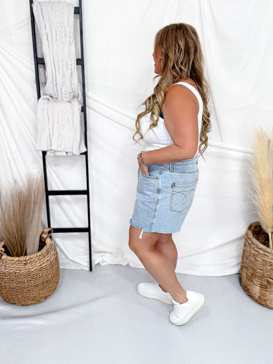 Judy Blue Mid Rise Rigid Magic Dad Shorts W/ Cell Phone Pocket - Whiskey Skies - JUDY BLUE