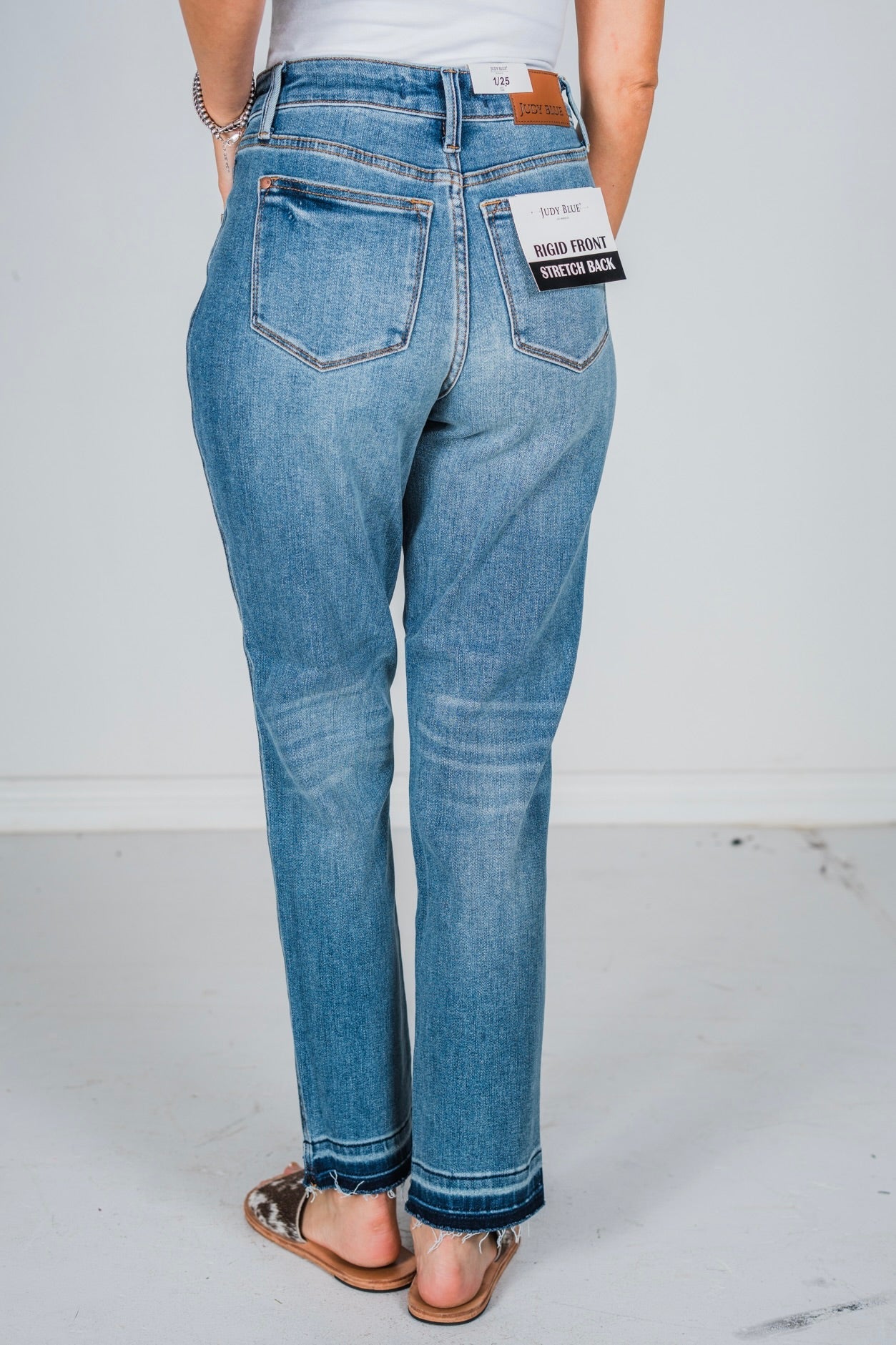 Judy Blue Mid - Rise Rigid Magic Release Boyfriend Jeans - Whiskey Skies - JUDY BLUE