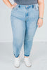 Judy Blue Mid - Rise Rigid Magic Release Boyfriend Jeans - Whiskey Skies - JUDY BLUE