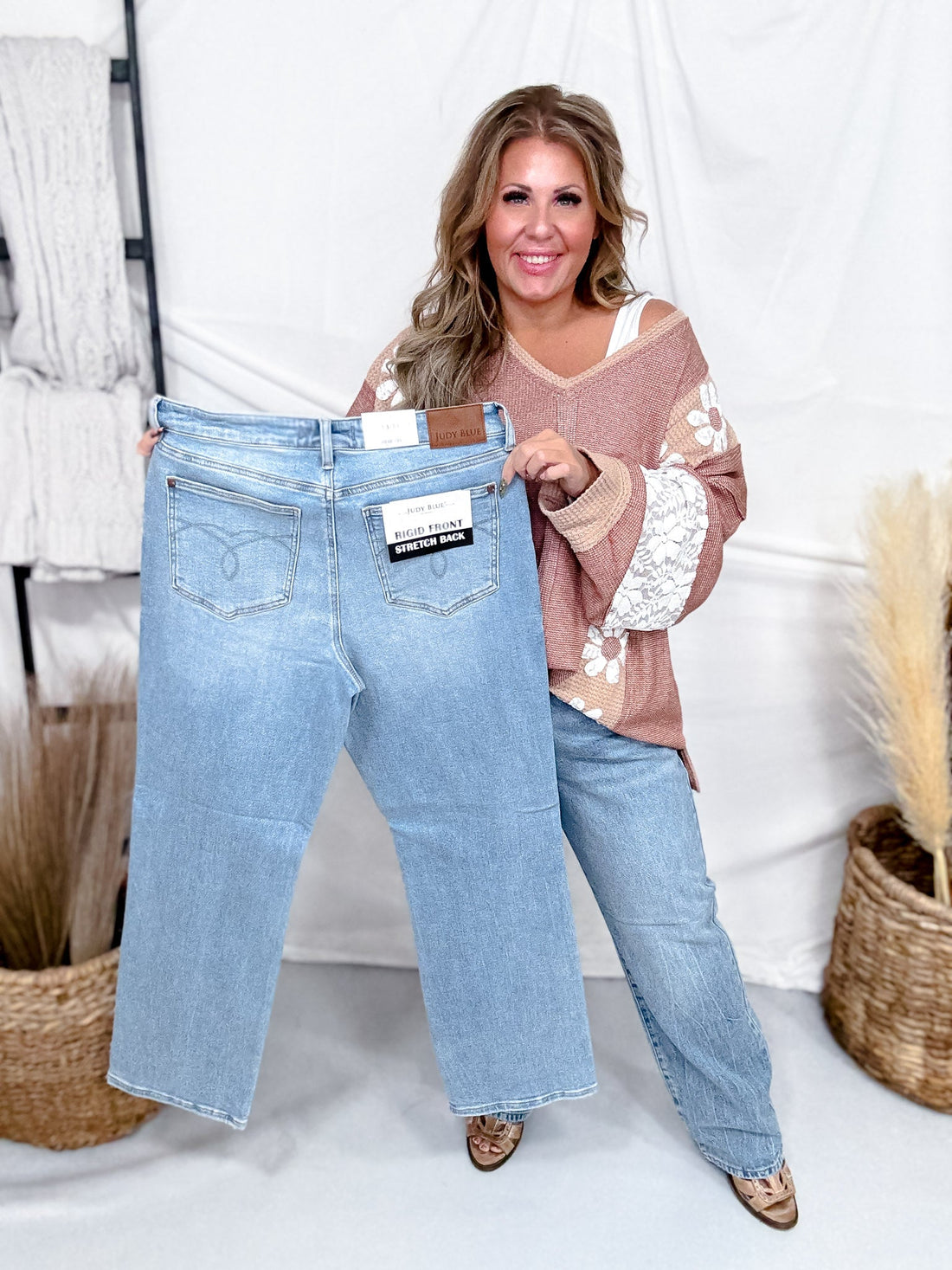 Judy Blue Mid Rise Rigid Magic Straight Leg Jeans - Whiskey Skies - JUDY BLUE