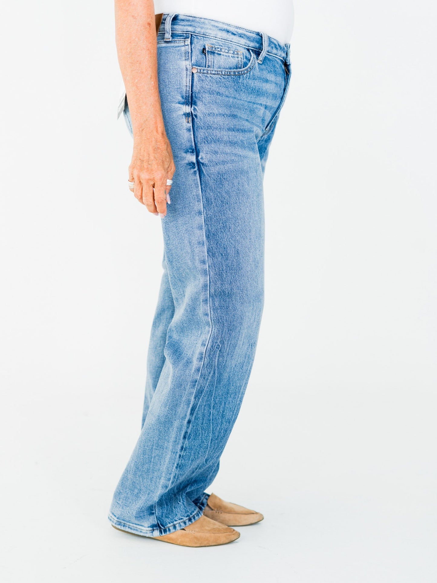 Judy Blue Mid Rise Rigid Magic Straight Leg Jeans - Whiskey Skies - JUDY BLUE