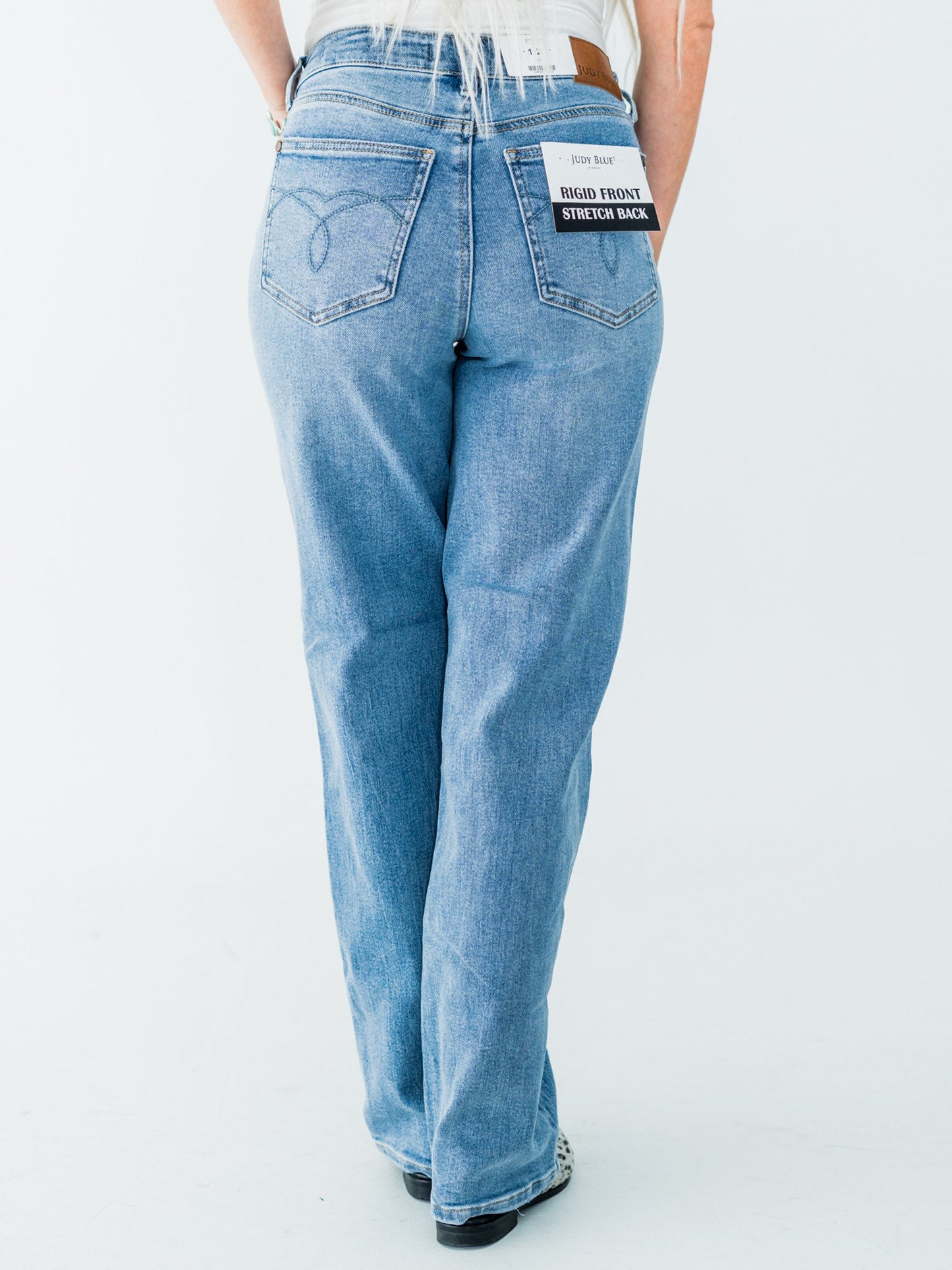 Judy Blue Mid Rise Rigid Magic Straight Leg Jeans - Whiskey Skies - JUDY BLUE