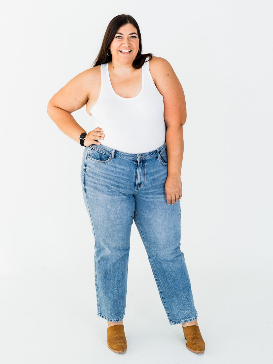 Judy Blue Mid Rise Rigid Magic Straight Leg Jeans - Whiskey Skies - JUDY BLUE