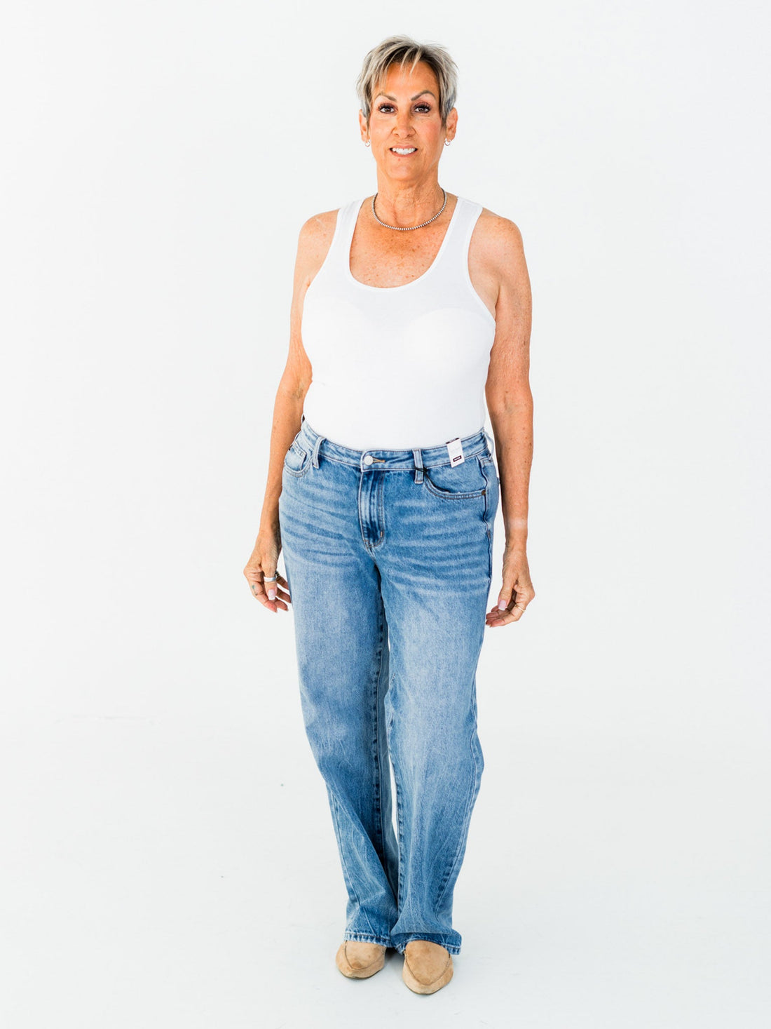 Judy Blue Mid Rise Rigid Magic Straight Leg Jeans - Whiskey Skies - JUDY BLUE