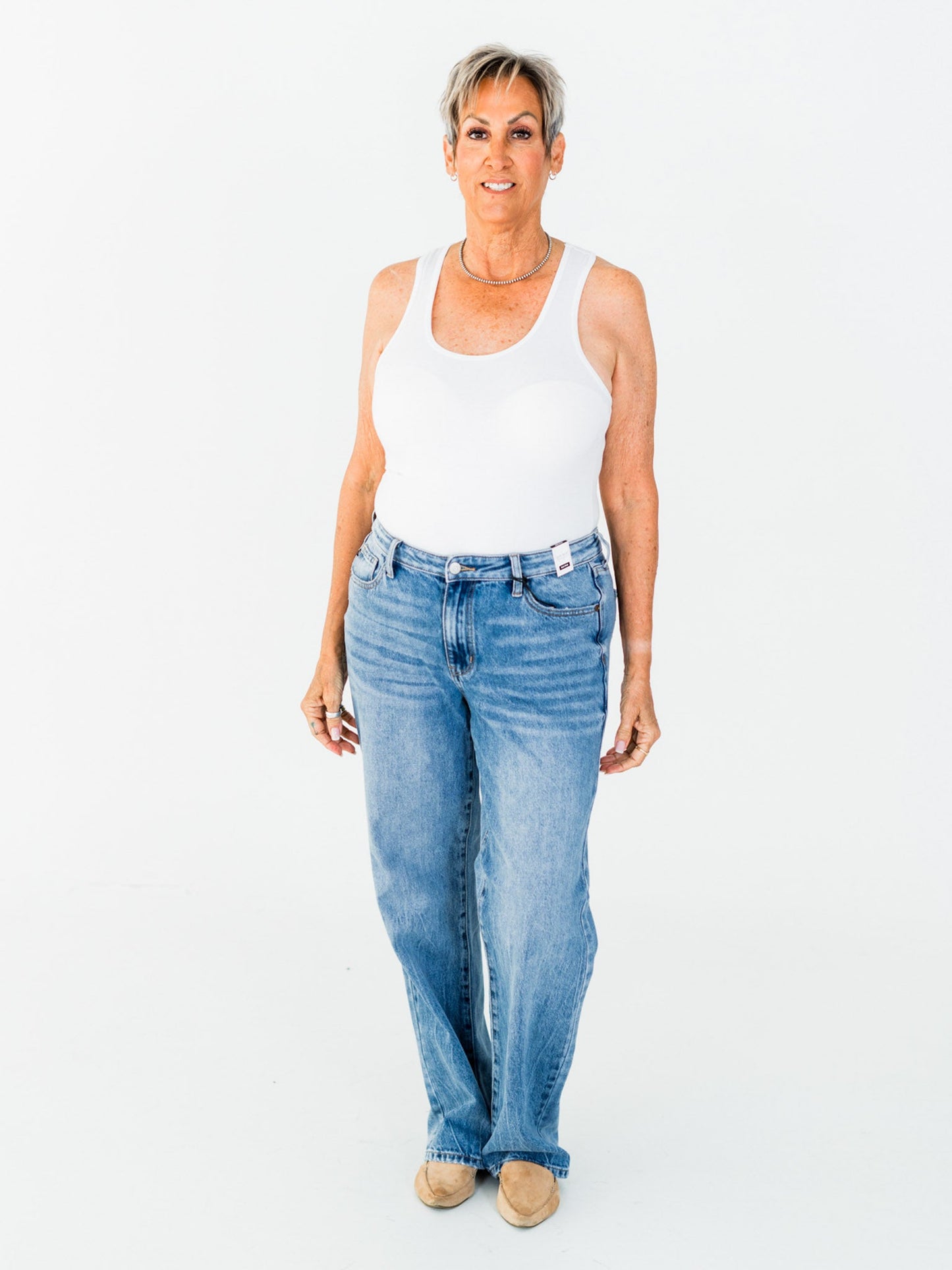 Judy Blue Mid Rise Rigid Magic Straight Leg Jeans - Whiskey Skies - JUDY BLUE