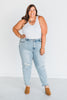Judy Blue Mid Rise Single Cuff Distressed Boyfriend Jeans - Whiskey Skies - JUDY BLUE
