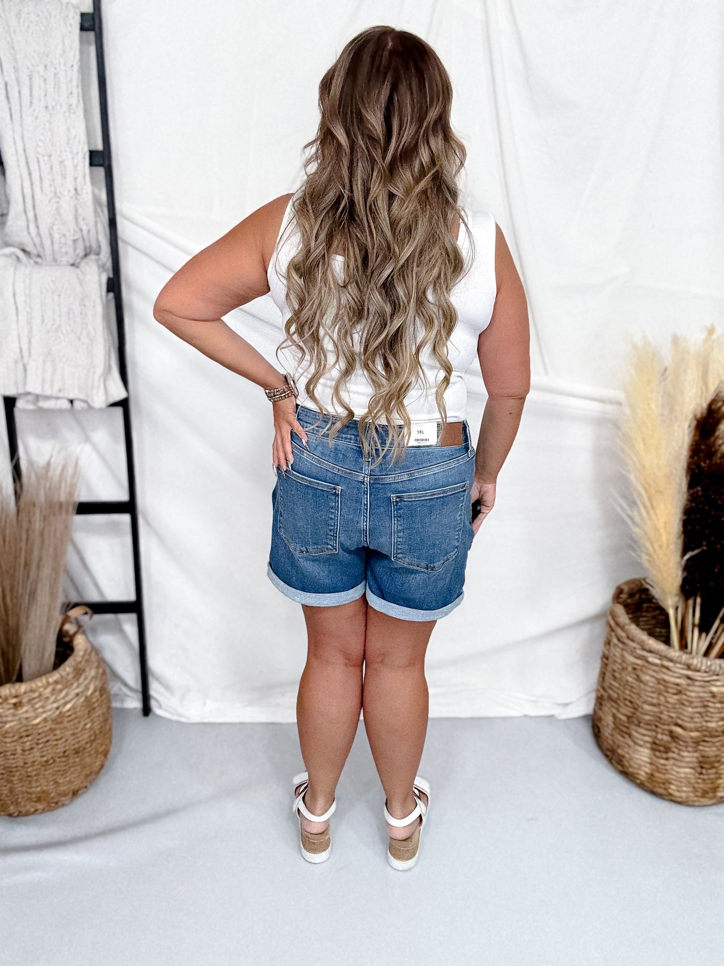 Judy Blue Mid Rise Slim Fit Denim Shorts - Whiskey Skies - JUDY BLUE