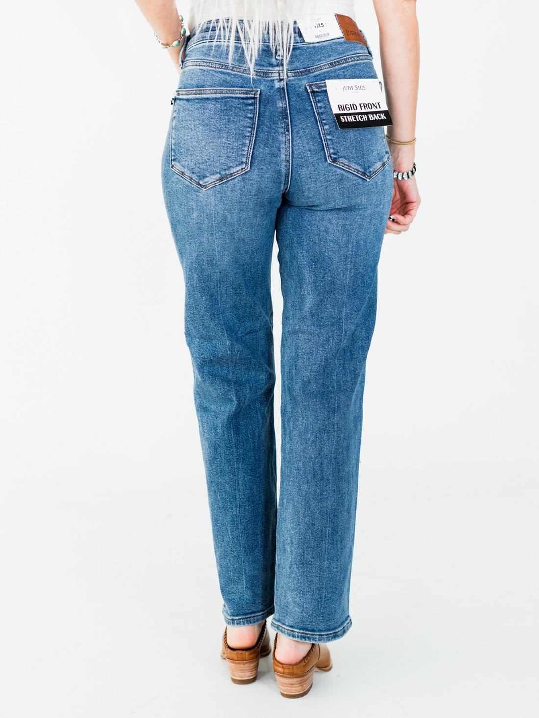 Judy Blue Mid - Rise Slim Straight Rigid Magic Button Fly Jeans - Whiskey Skies - JUDY BLUE