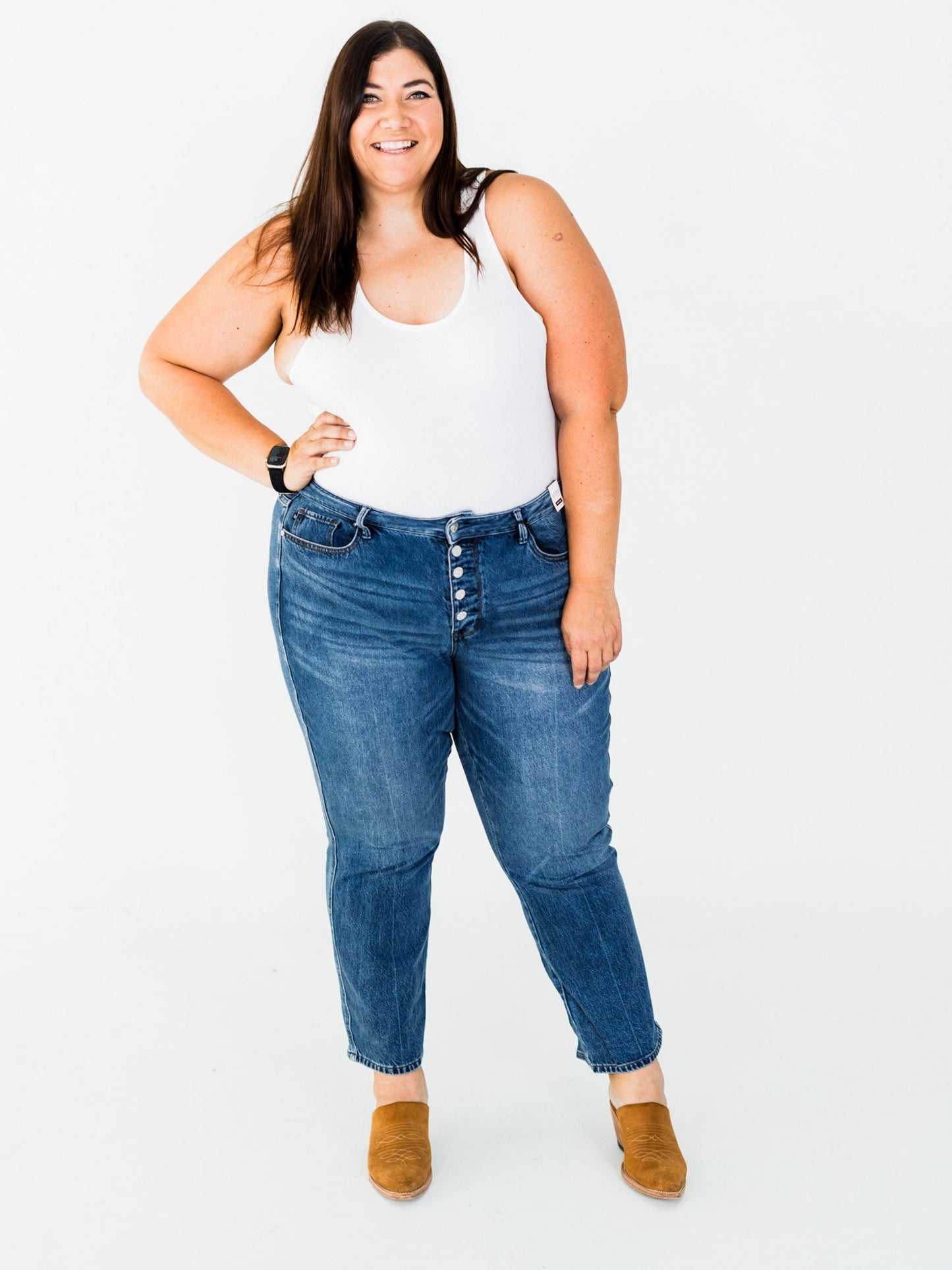 Judy Blue Mid - Rise Slim Straight Rigid Magic Button Fly Jeans - Whiskey Skies - JUDY BLUE