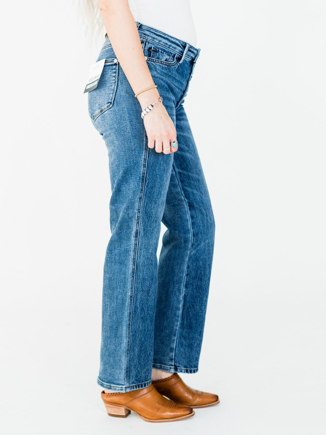 Judy Blue Mid - Rise Slim Straight Rigid Magic Button Fly Jeans - Whiskey Skies - JUDY BLUE