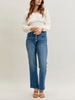 Judy Blue Mid - Rise Slim Straight Rigid Magic Button Fly Jeans - Whiskey Skies - JUDY BLUE