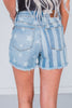 Judy Blue Mid Rise Stars and Stripes Denim Shorts - Whiskey Skies - JUDY BLUE