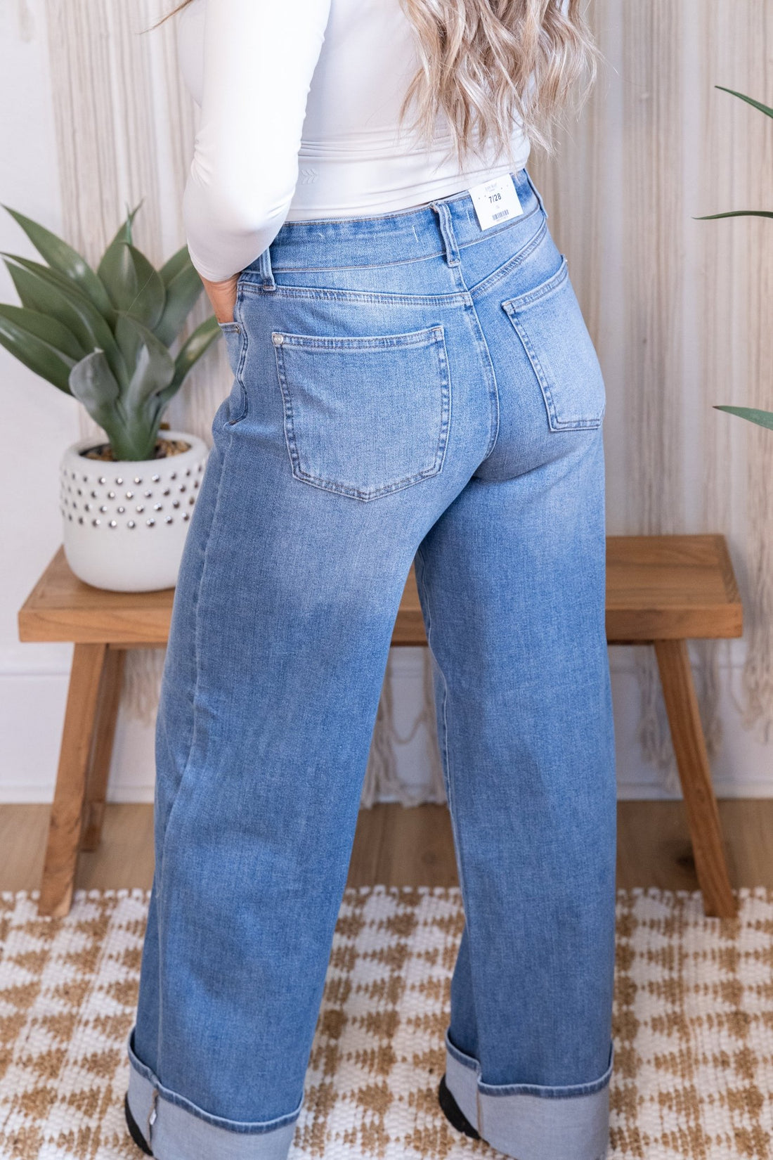 Judy Blue Mid Rise Straight Leg Jeans With Foldover Waist - Whiskey Skies - JUDY BLUE