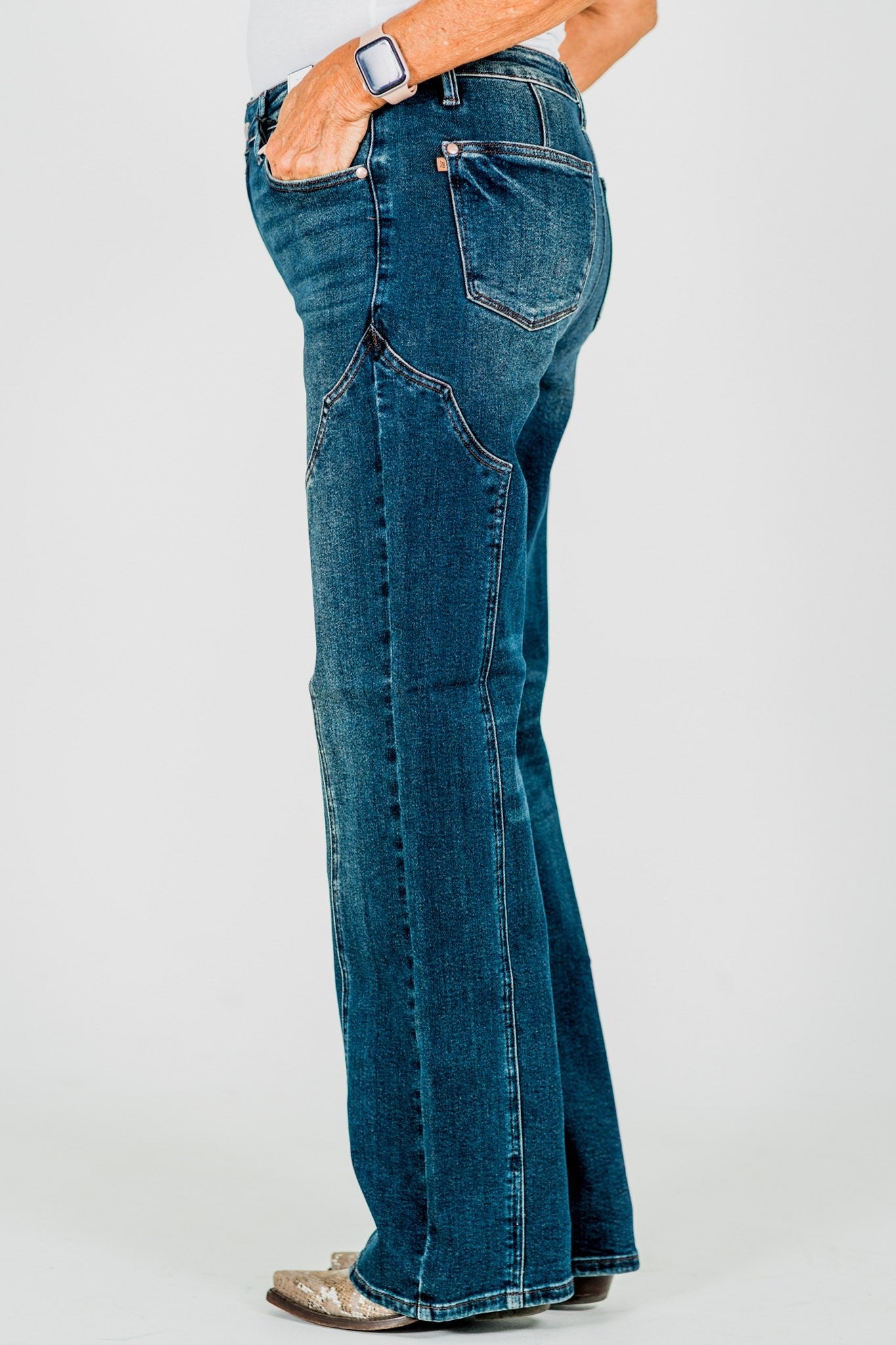 Judy Blue Mid - Rise Straight Western Seam Detail Jeans - Whiskey Skies - JUDY BLUE