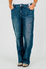 Judy Blue Mid - Rise Straight Western Seam Detail Jeans - Whiskey Skies - JUDY BLUE
