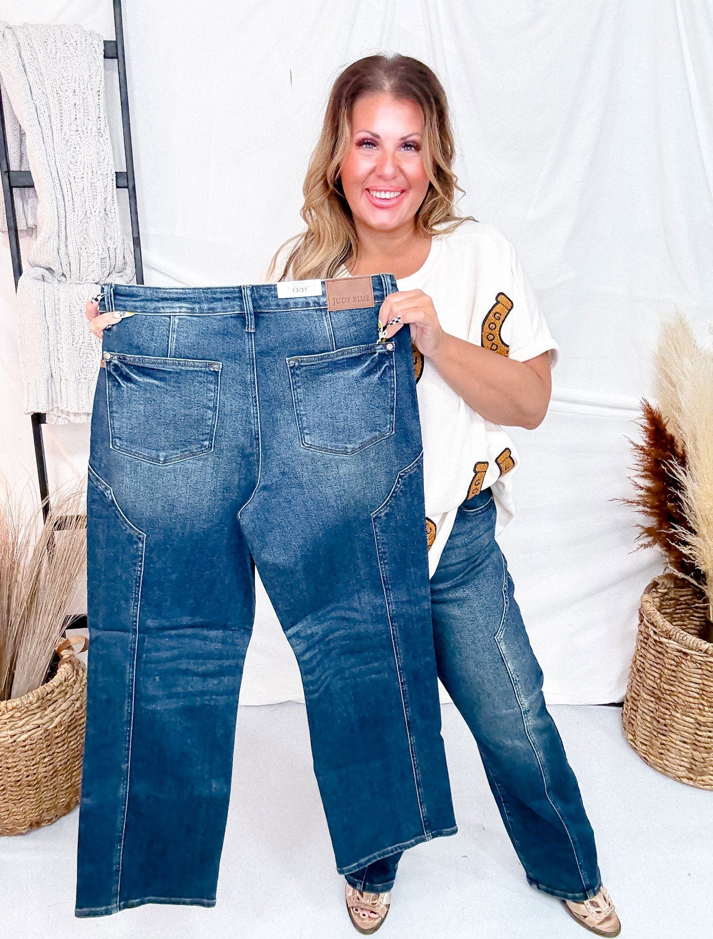 Judy Blue Mid - Rise Straight Western Seam Detail Jeans - Whiskey Skies - JUDY BLUE