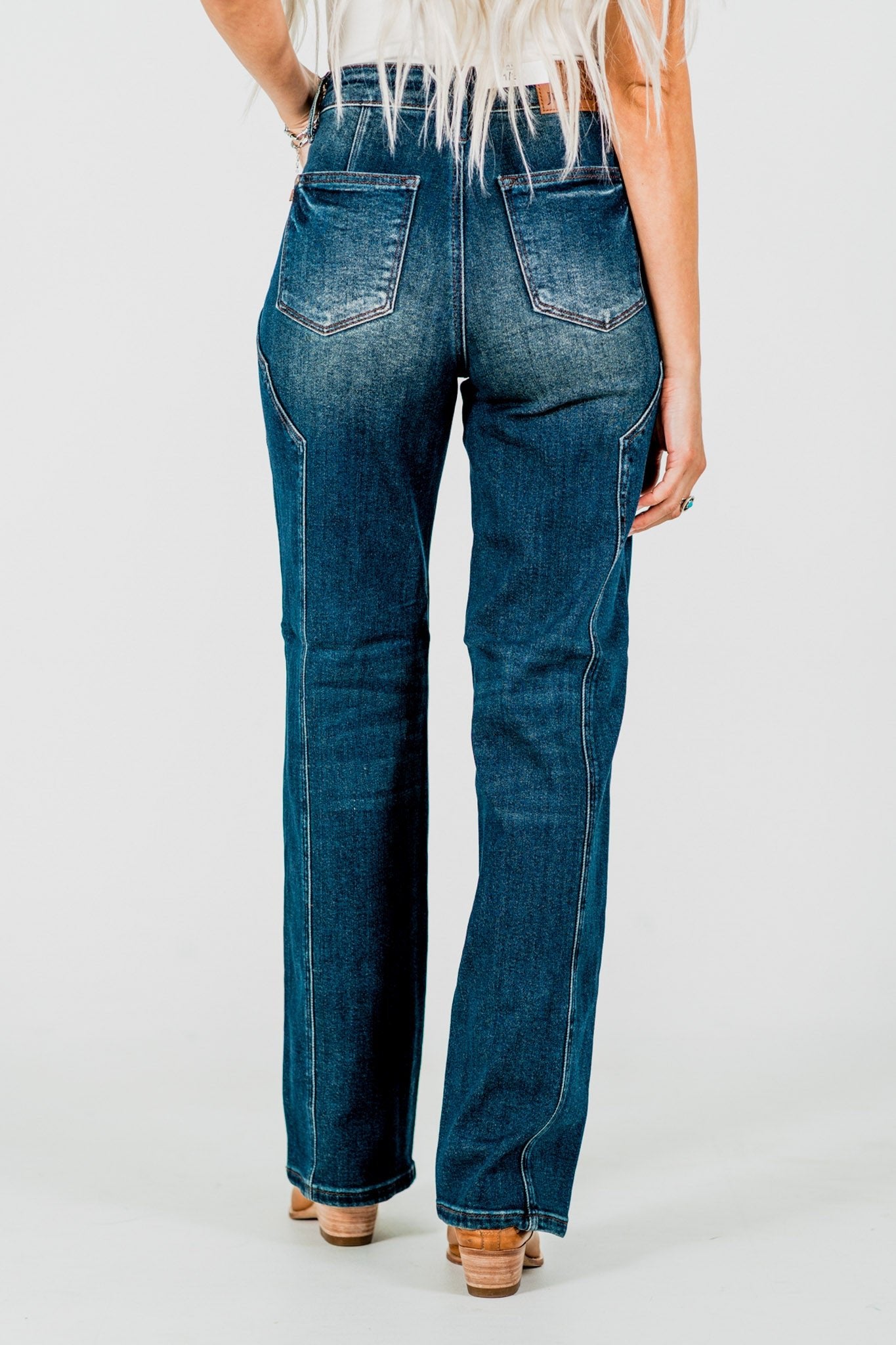 Judy Blue Mid - Rise Straight Western Seam Detail Jeans - Whiskey Skies - JUDY BLUE