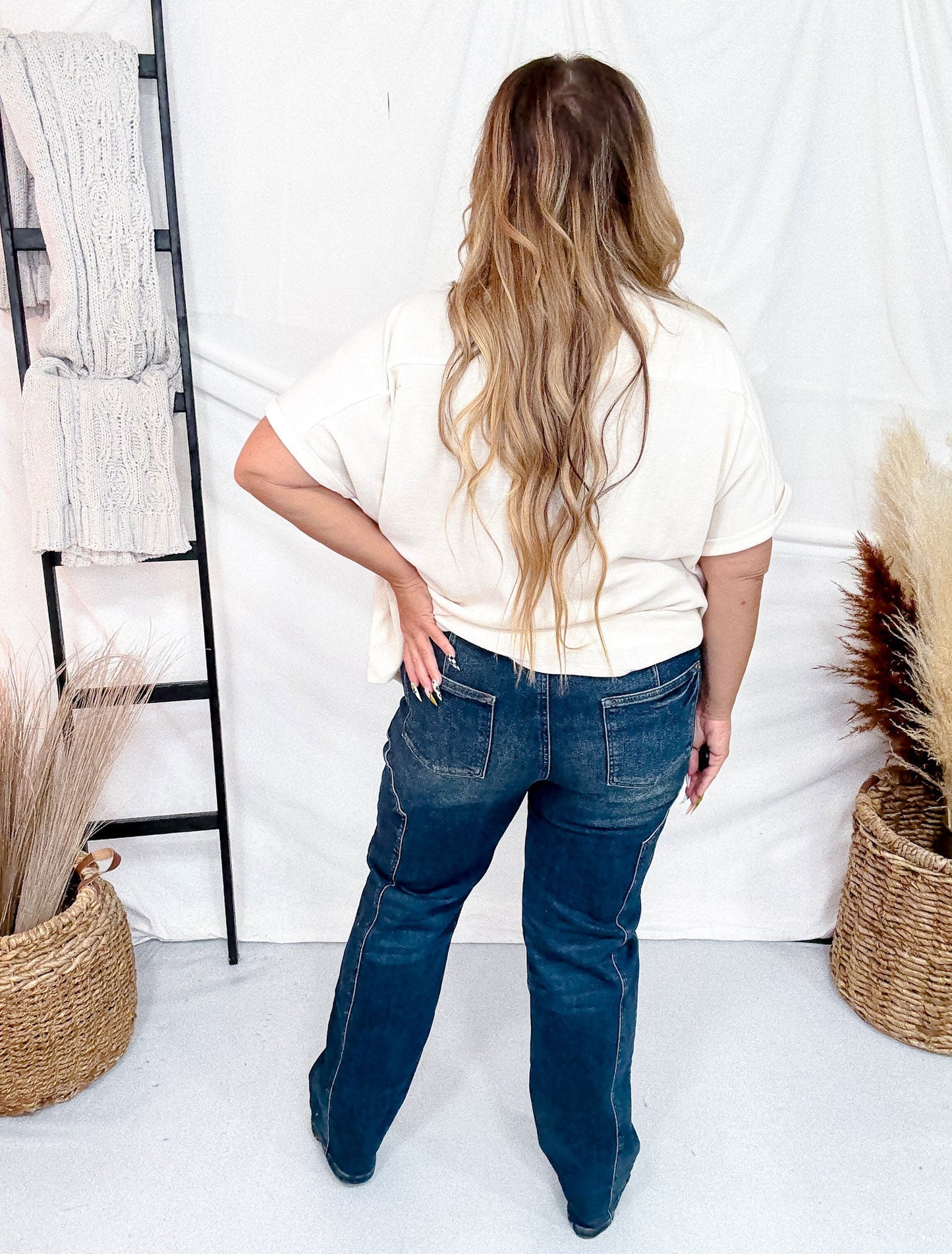Judy Blue Mid - Rise Straight Western Seam Detail Jeans - Whiskey Skies - JUDY BLUE