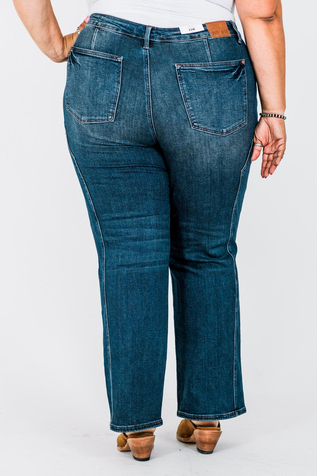 Judy Blue Mid - Rise Straight Western Seam Detail Jeans - Whiskey Skies - JUDY BLUE