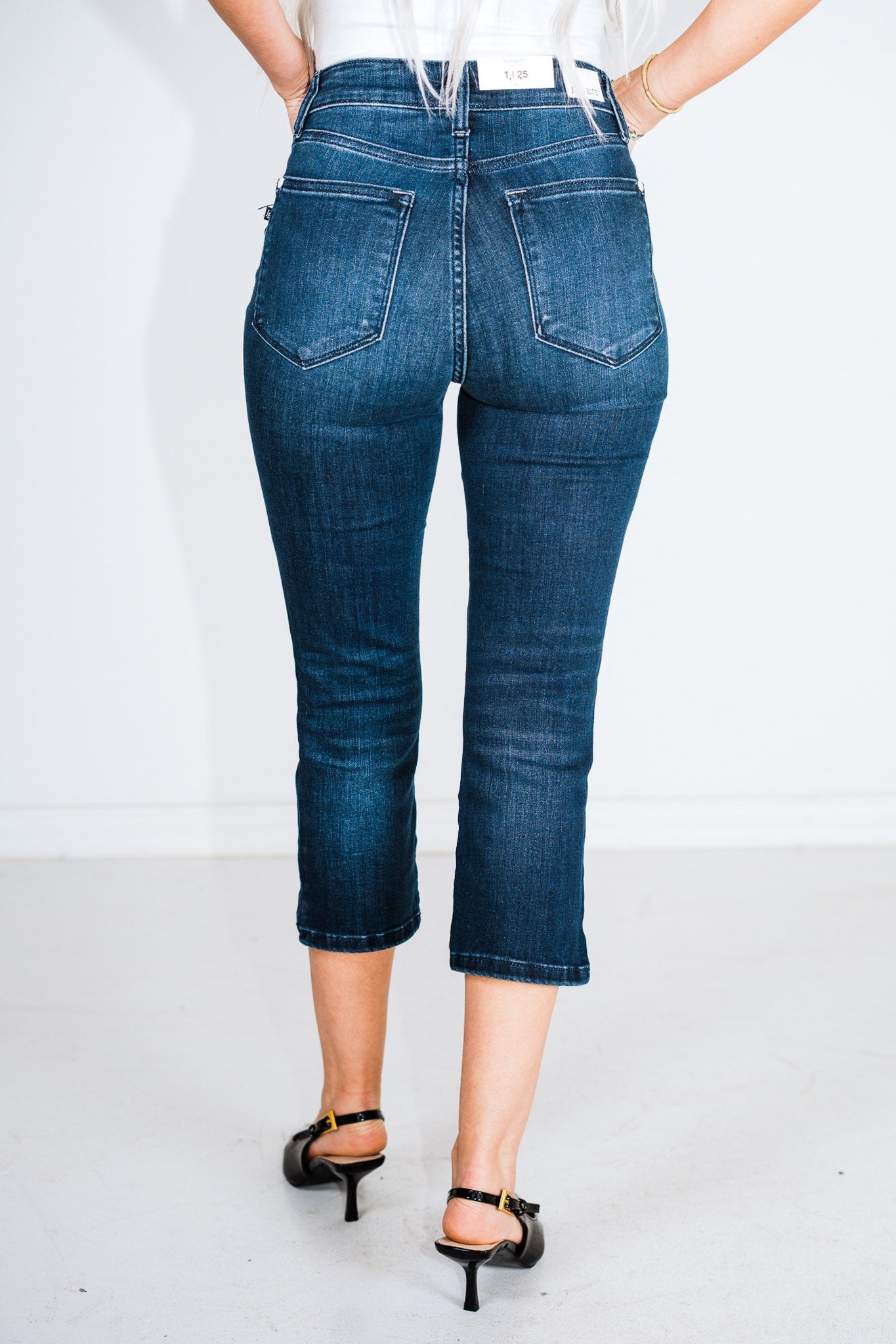 Judy Blue Mid - Rise Super Dark Wash Capris with Side Slit - Whiskey Skies - JUDY BLUE