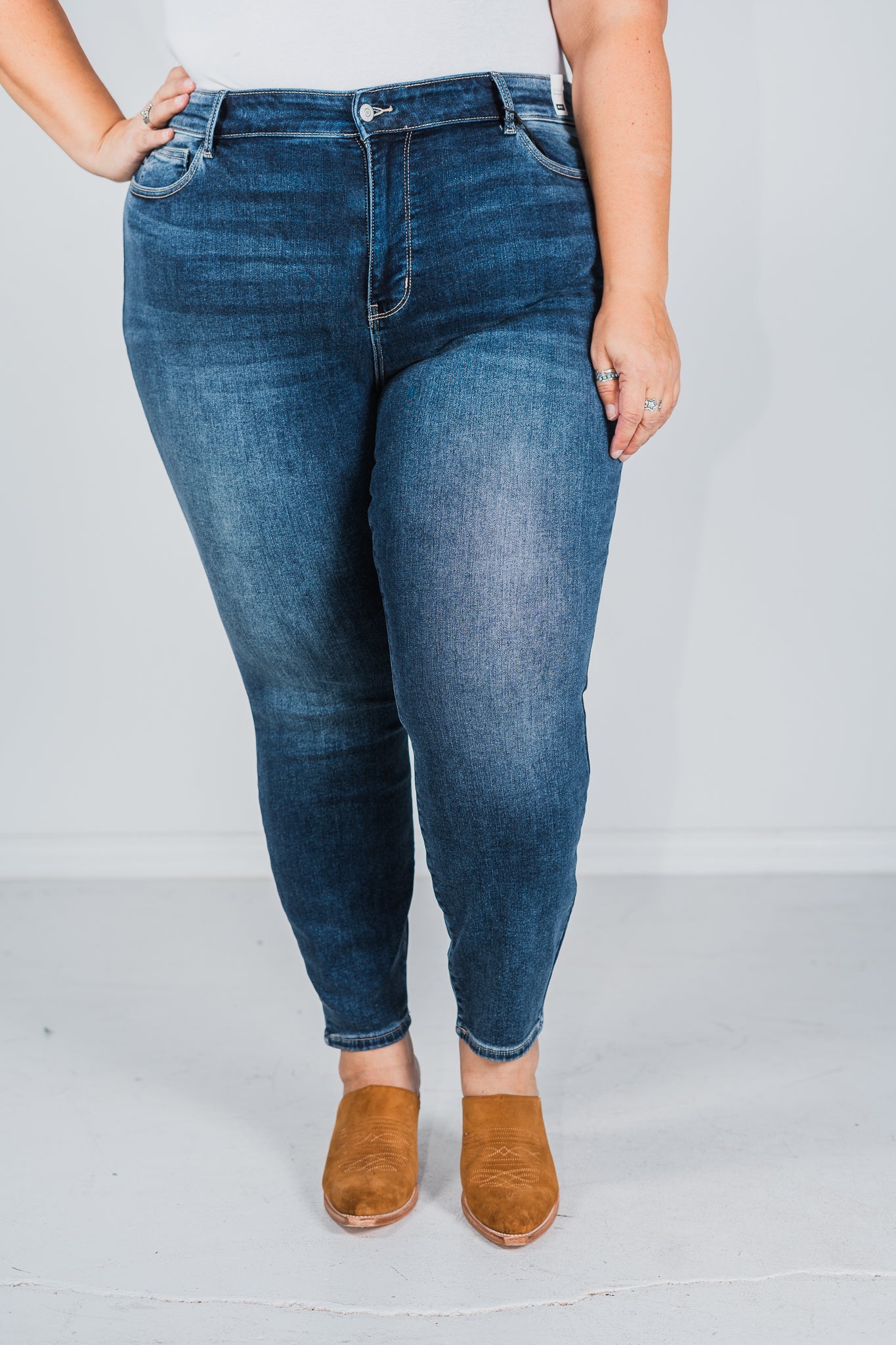 Judy Blue Mid - Rise Thermal Skinny Jeans - Whiskey Skies - JUDY BLUE