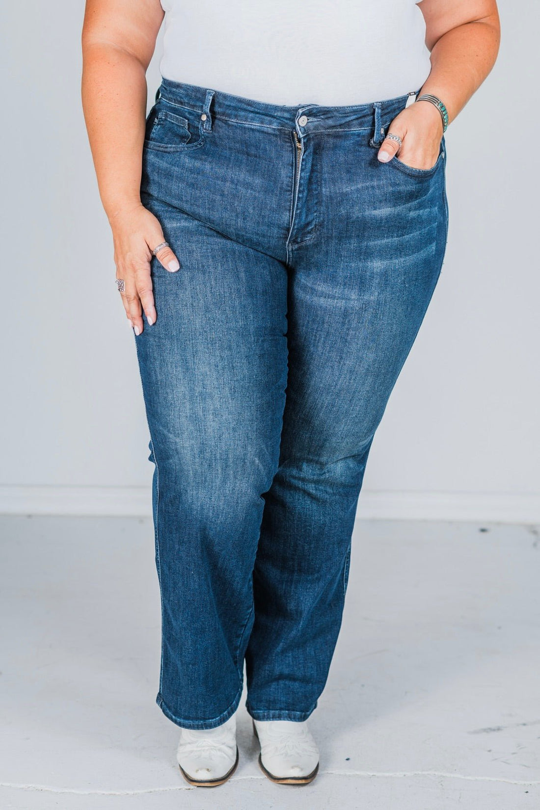 Judy Blue Mid - Rise Tummy Control Classic Straight Jeans - Whiskey Skies - JUDY BLUE