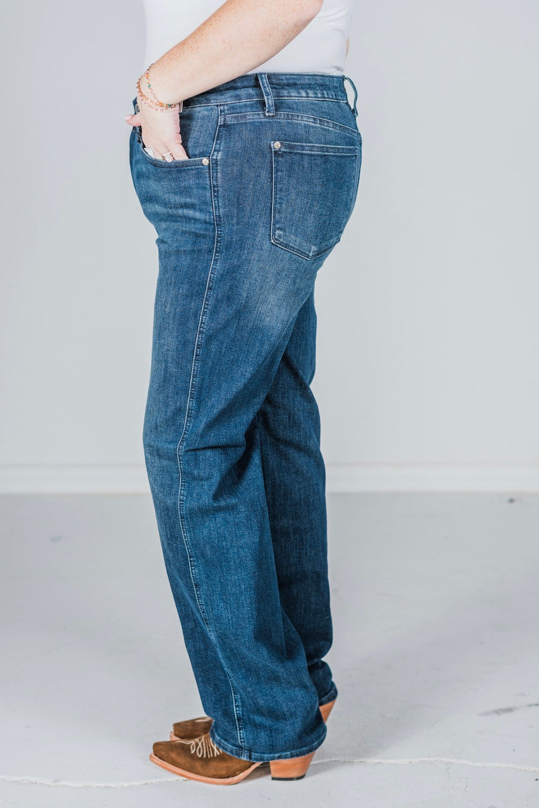 Judy Blue Mid - Rise Tummy Control Classic Straight Jeans - Whiskey Skies - JUDY BLUE