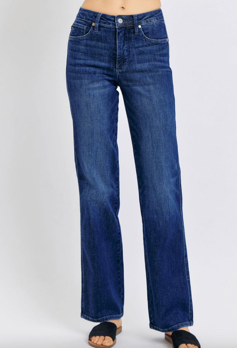 Judy Blue Mid - Rise Tummy Control Classic Straight Jeans - Whiskey Skies - JUDY BLUE