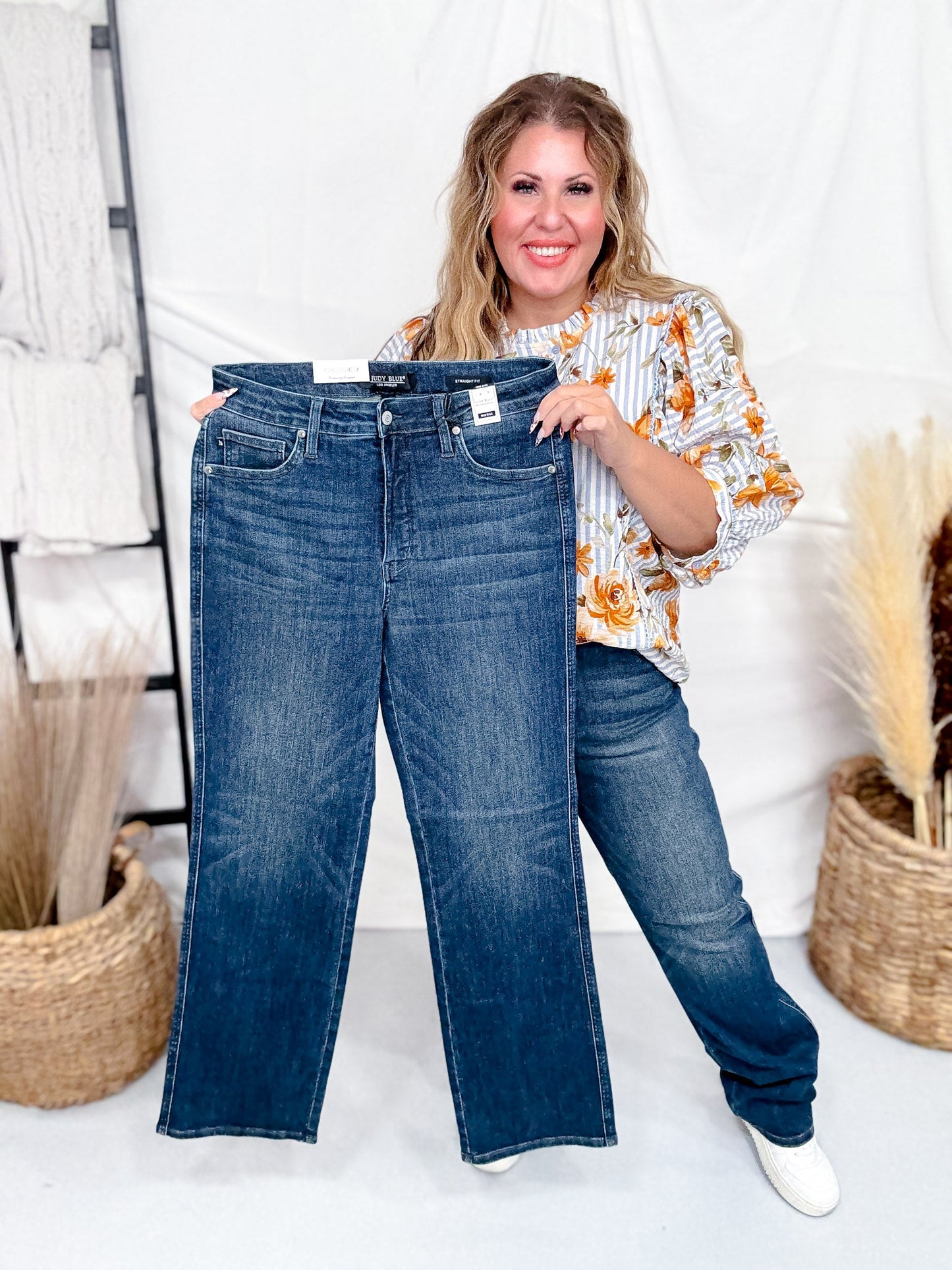 Judy Blue Mid - Rise Tummy Control Classic Straight Jeans - Whiskey Skies - JUDY BLUE