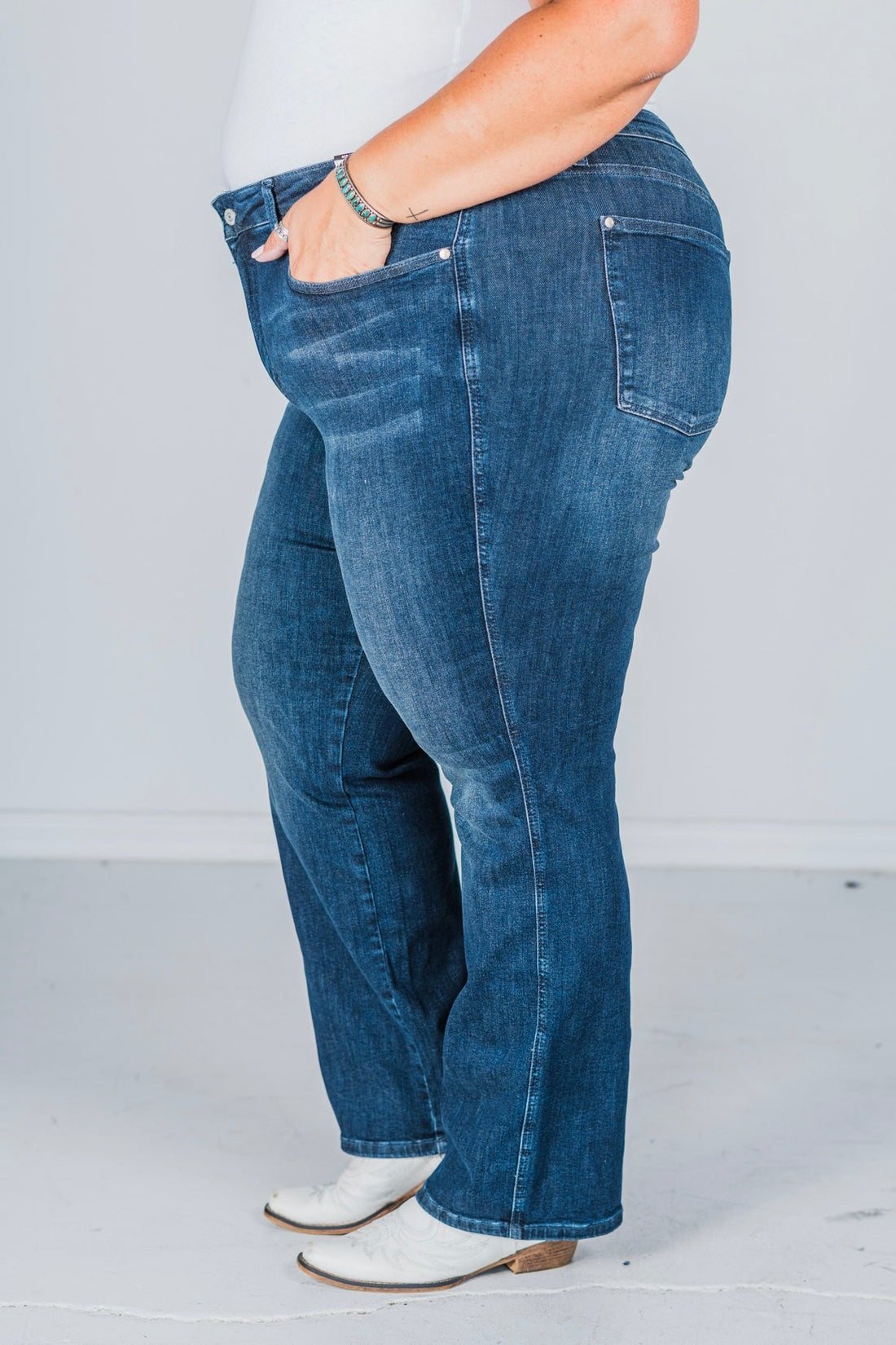 Judy Blue Mid - Rise Tummy Control Classic Straight Jeans - Whiskey Skies - JUDY BLUE