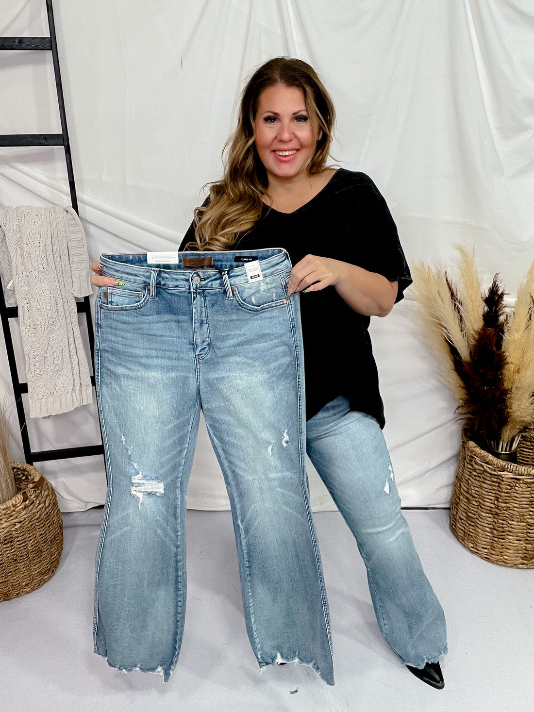 Judy Blue Mid - Rise Tummy Control Destroy Flares - Whiskey Skies - JUDY BLUE