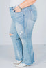 Judy Blue Mid - Rise Tummy Control Destroy Flares - Whiskey Skies - JUDY BLUE