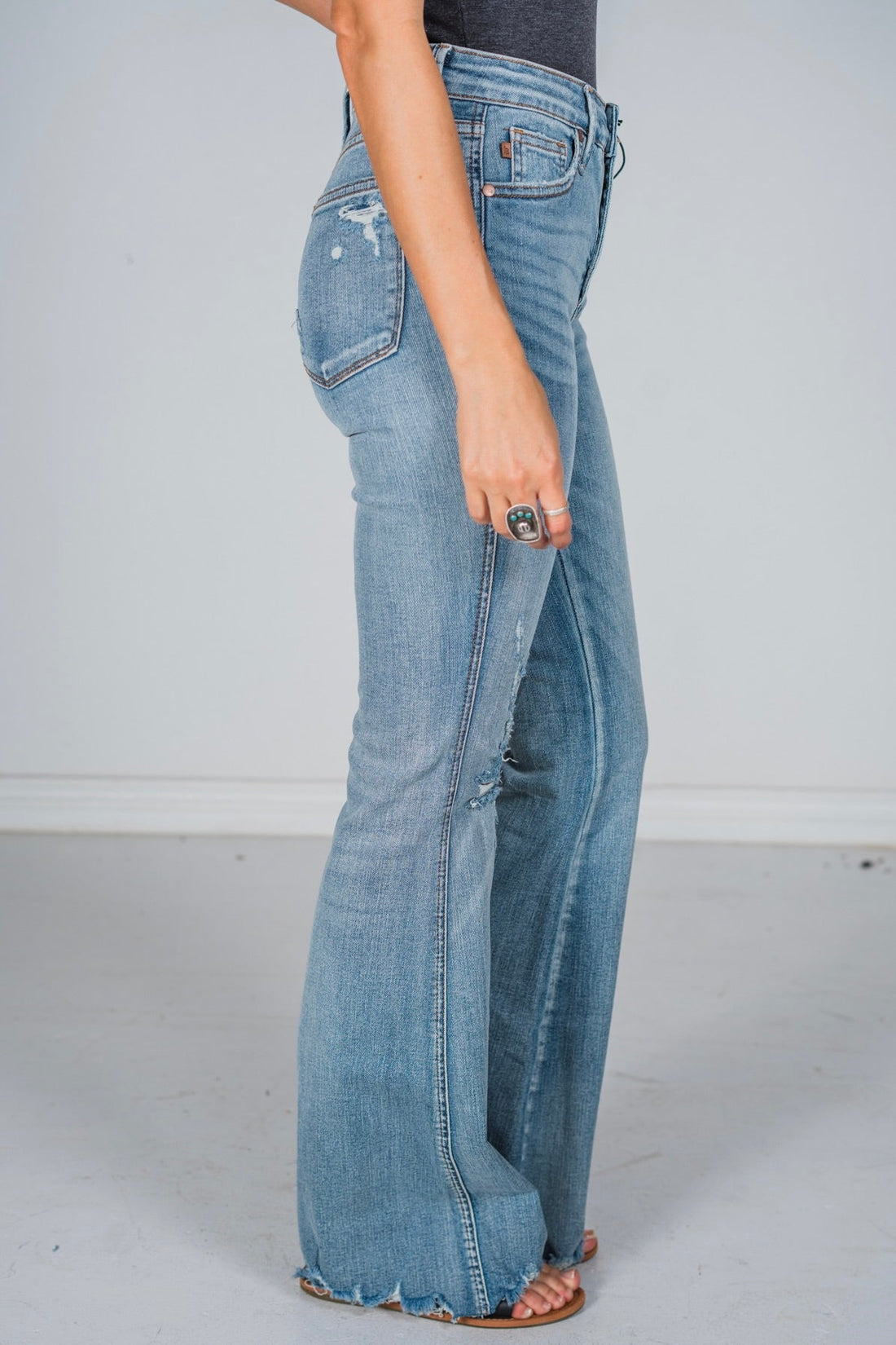 Judy Blue Mid - Rise Tummy Control Destroy Flares - Whiskey Skies - JUDY BLUE