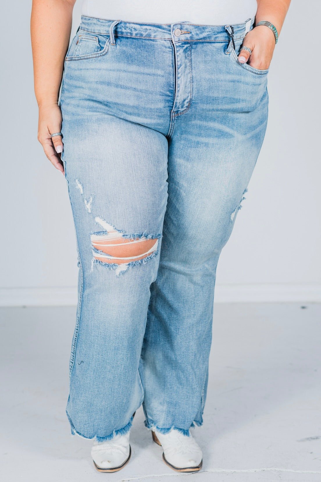 Judy Blue Mid - Rise Tummy Control Destroy Flares - Whiskey Skies - JUDY BLUE