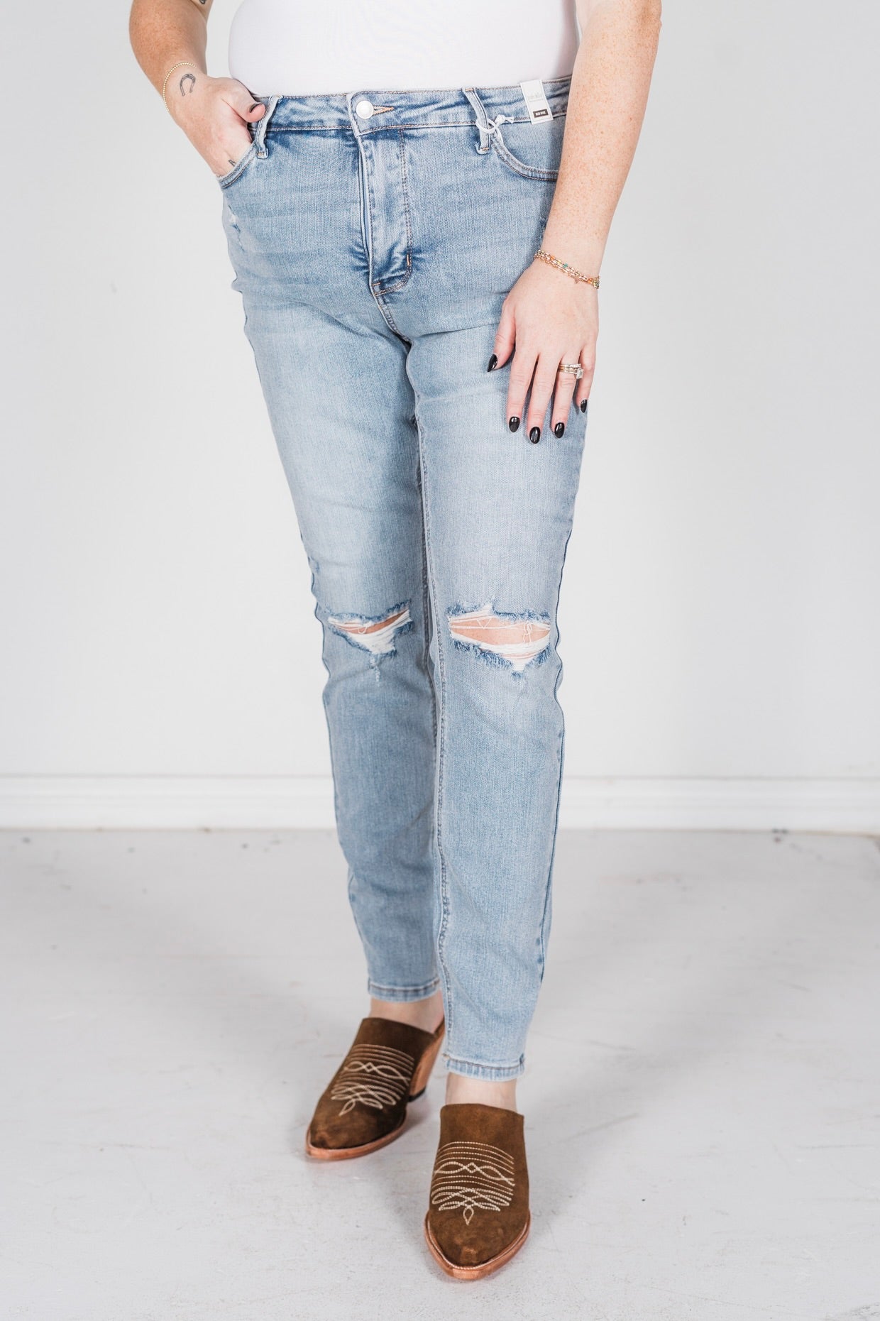 Judy Blue Mid Rise Tummy Control Destroy Skinny Jeans - Whiskey Skies - JUDY BLUE