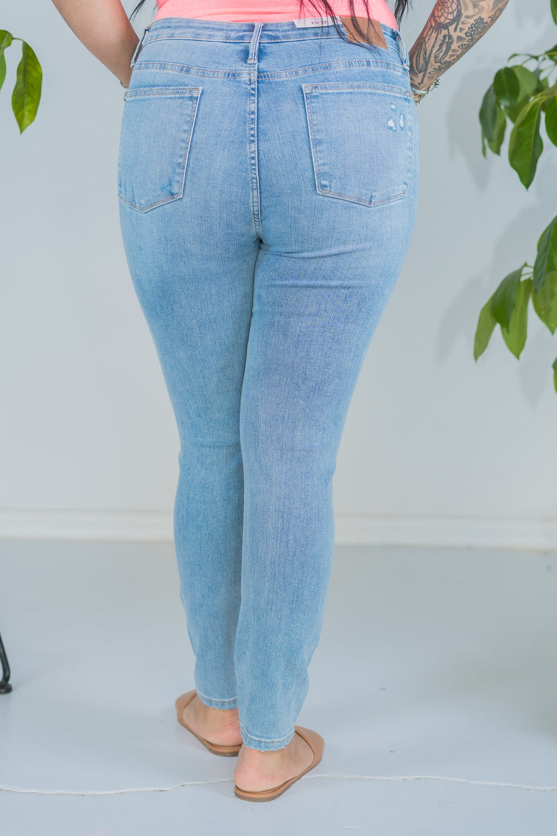 Judy Blue Mid Rise Tummy Control Destroy Skinny Jeans - Whiskey Skies - JUDY BLUE