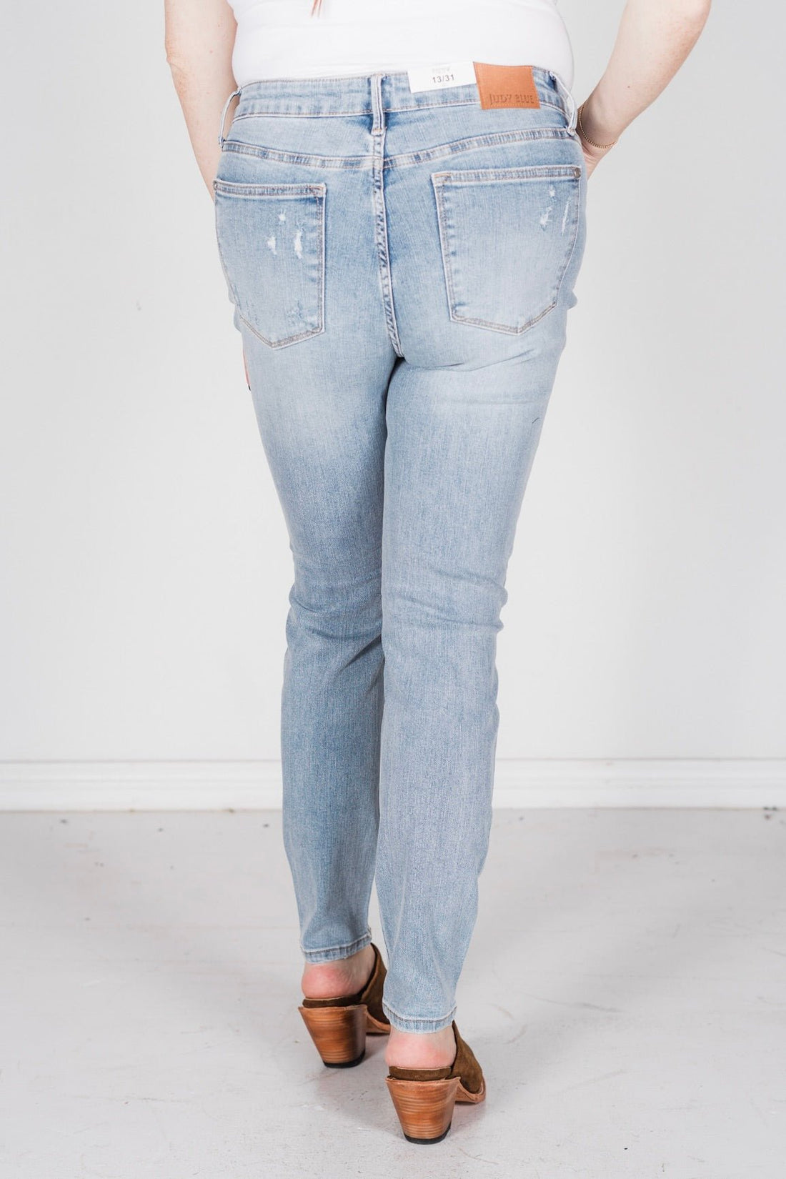 Judy Blue Mid Rise Tummy Control Destroy Skinny Jeans - Whiskey Skies - JUDY BLUE