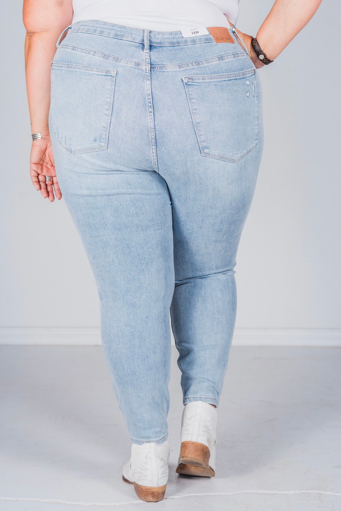 Judy Blue Mid Rise Tummy Control Destroy Skinny Jeans - Whiskey Skies - JUDY BLUE