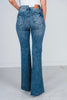 Judy Blue Mid - Rise Tummy Control Vintage Wash Cut Hem Flares - Whiskey Skies - JUDY BLUE