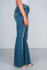 Judy Blue Mid - Rise Tummy Control Vintage Wash Cut Hem Flares - Whiskey Skies - JUDY BLUE