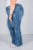 Judy Blue Mid - Rise Tummy Control Vintage Wash Cut Hem Flares - Whiskey Skies - JUDY BLUE